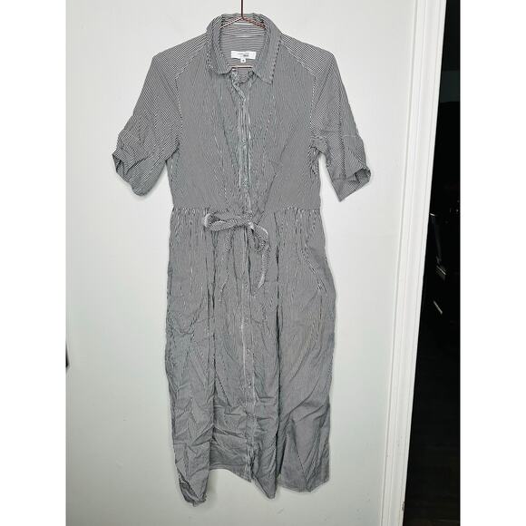 ADAM LIPPES x RTR Blue White Striped Front Button Collared Waist Tie Dress 8 - Picture 3 of 13